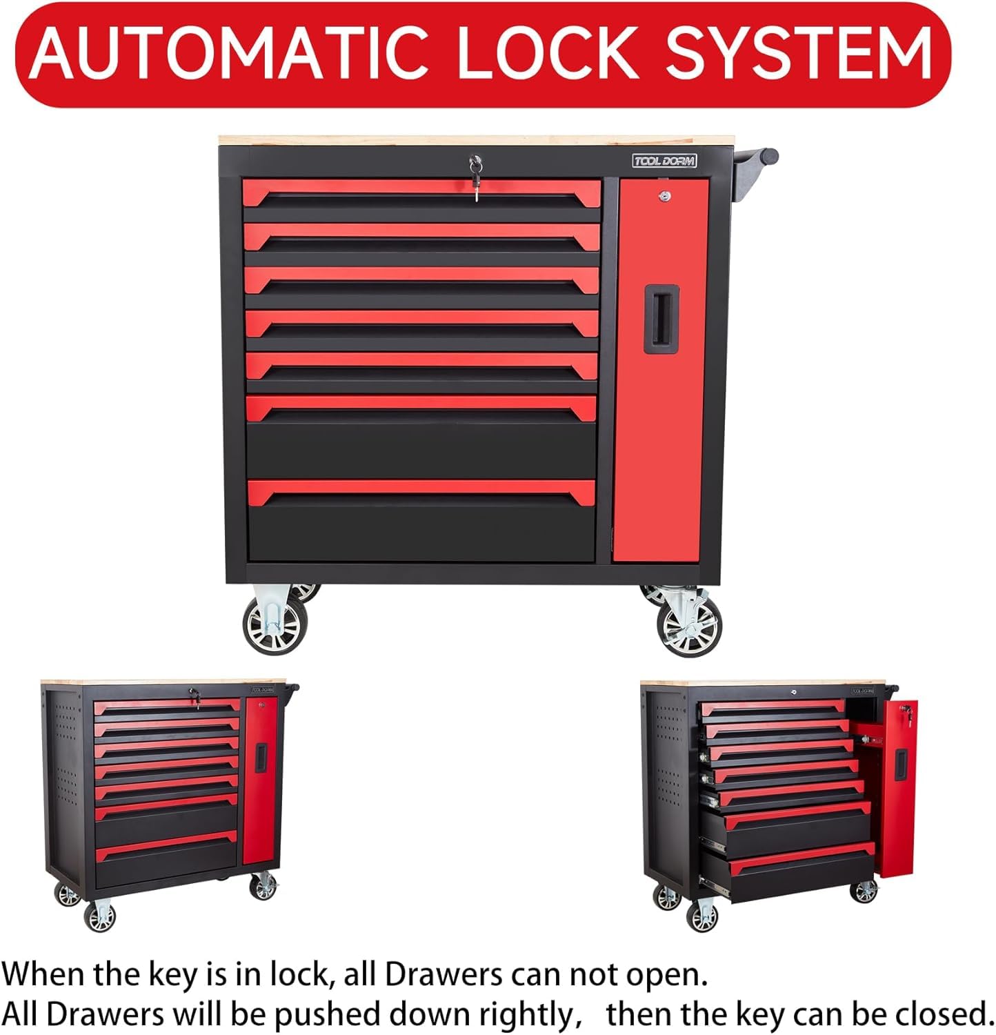 36-Inch 8-Drawer Tool Storage Cabinet Steel Garage Organizer with Casters