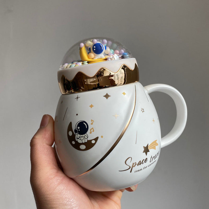 Korean Mug with Spoon and Cover - 450ml Ceramic Drinkware Set