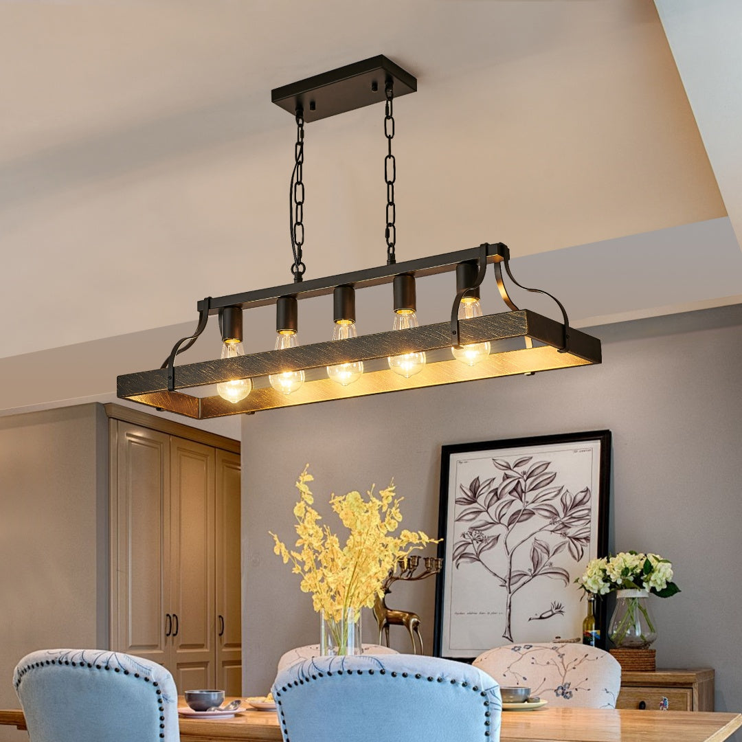 34-Inch Black Gold Vintage Pendant Light - 5 Bulb Sockets