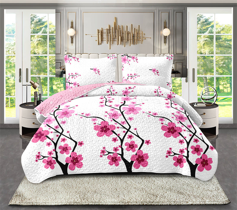 Pink Floral 5-Piece Quilt Set with Pillow Shams & Covers