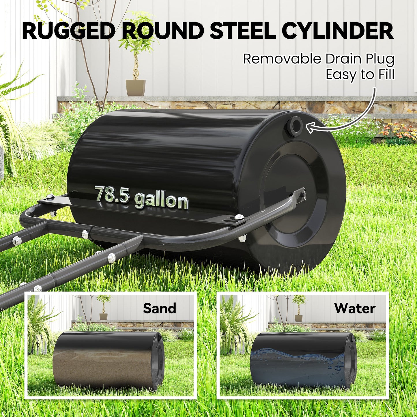 20-Inch Tow-Behind Lawn Roller with 10 Gallon Water/Sand Capacity for Flattening Sod