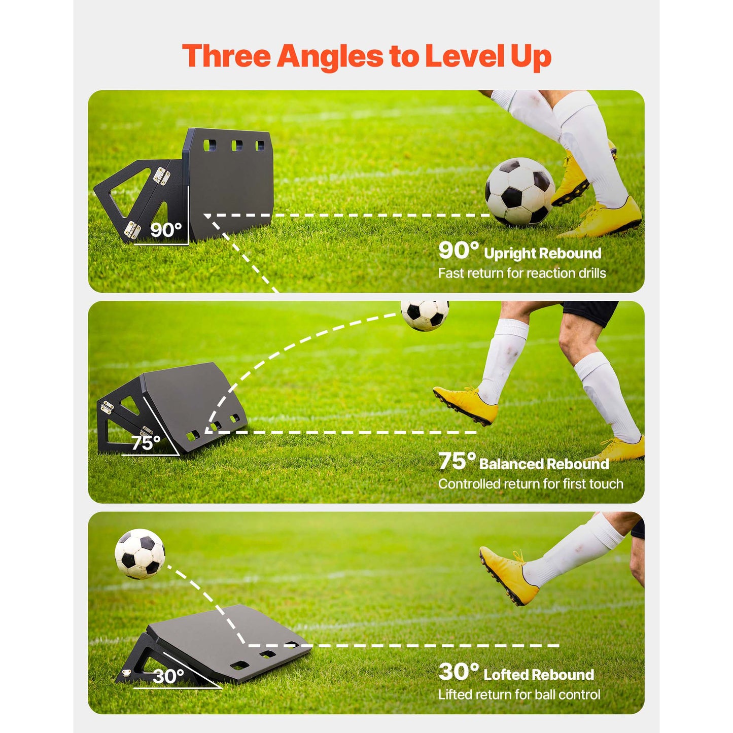 Portable Soccer Rebounder Wall 40x12 inches, Adjustable Angles, Ball Passing & Reaction Trainer