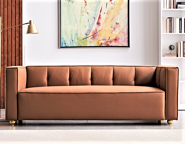Polyester Sofa With Tufted Low Back Design, Elegant 3 Seater Couch