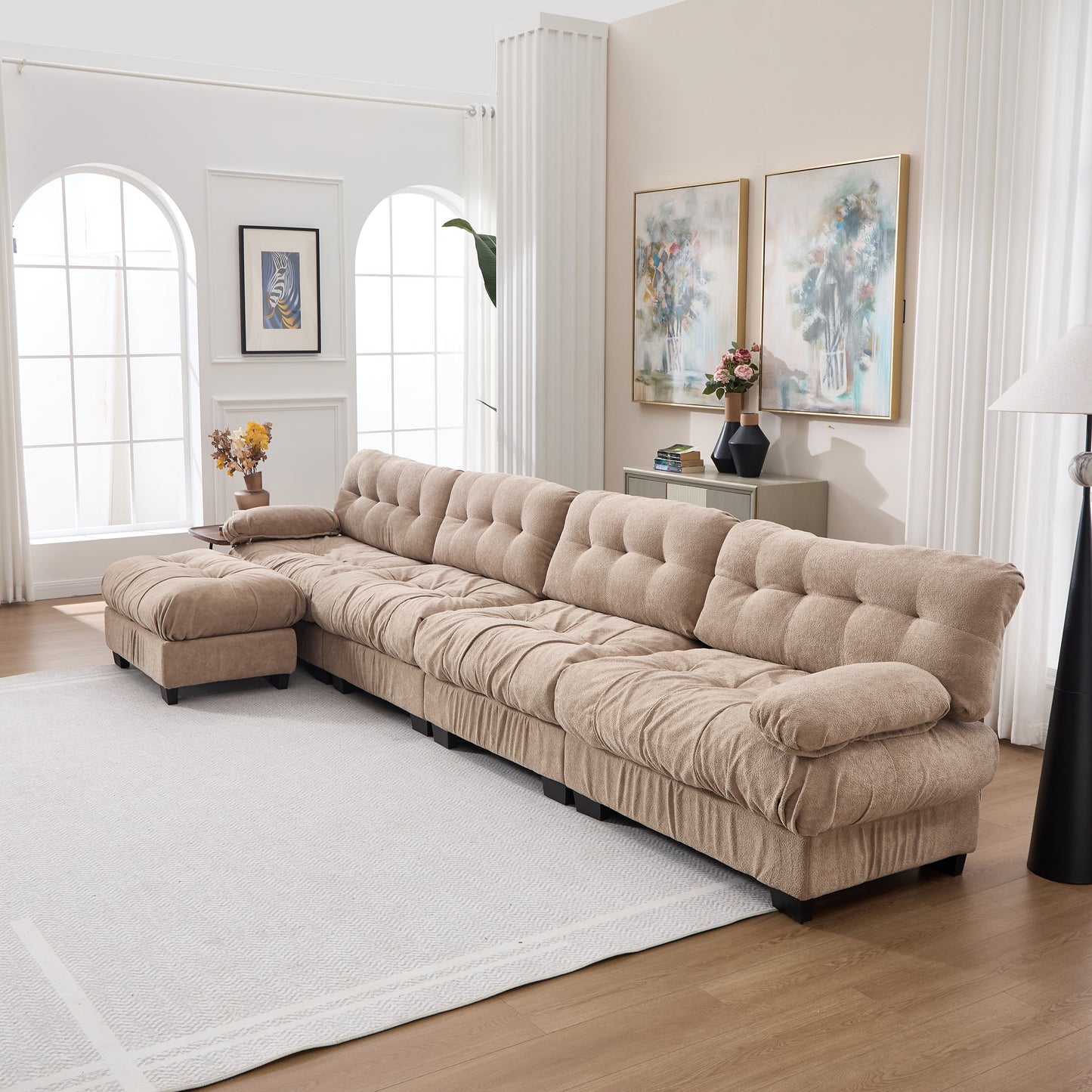 Deep Seat Modular Sectional Sofa - Light Brown, 4-Seater