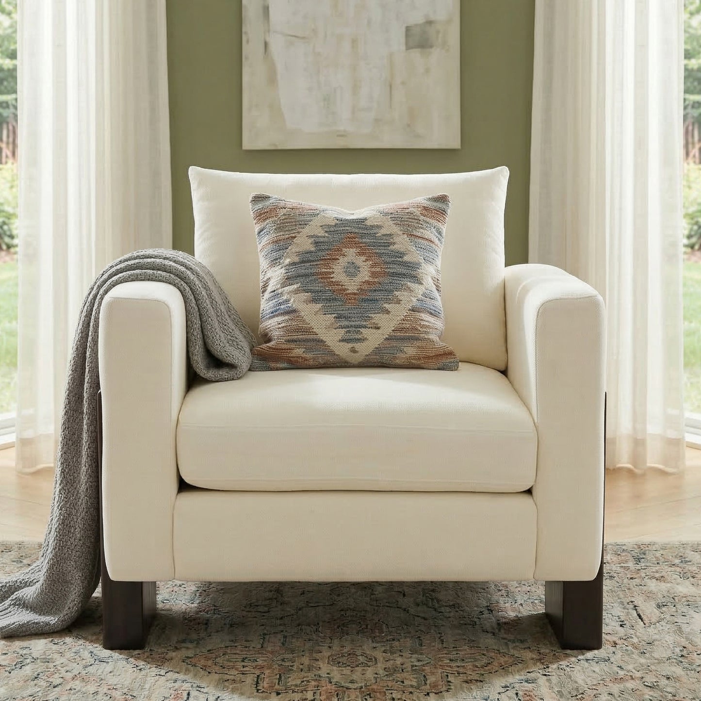 Beige Modern Accent Chair - Stylish Club Armchair with Rubberwood Legs