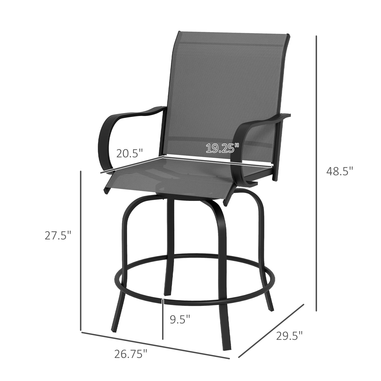 Outdoor Bar Stools Set of 2 - 360° Swivel Gray Chairs