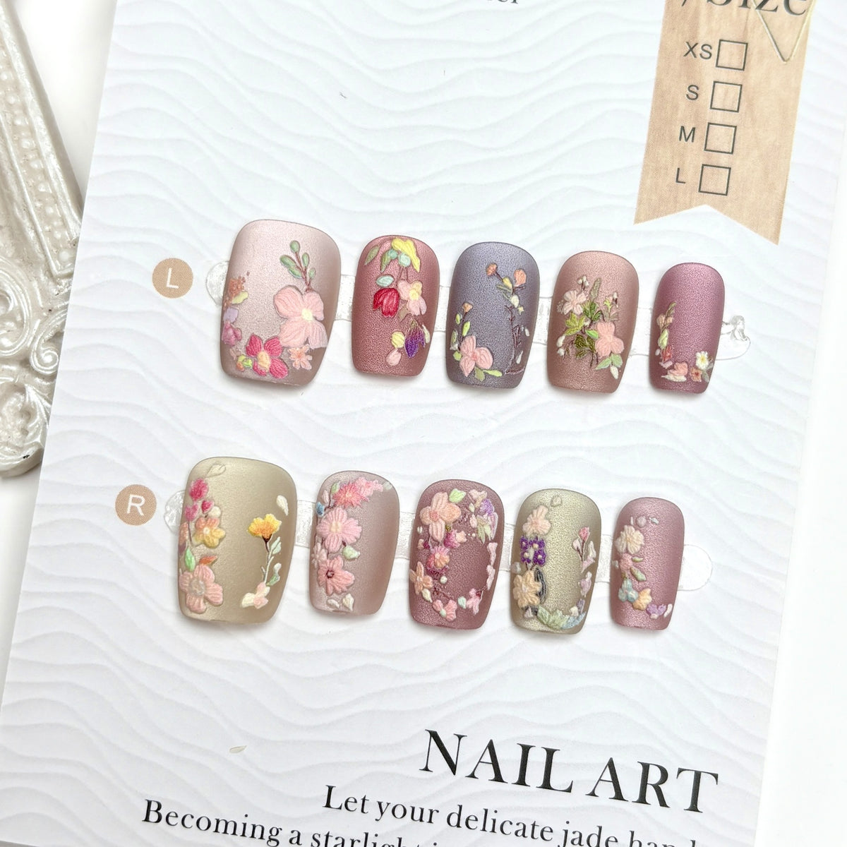 Matte Vintage Nail Art Stickers for Manicure - Embroidered Flower Designs