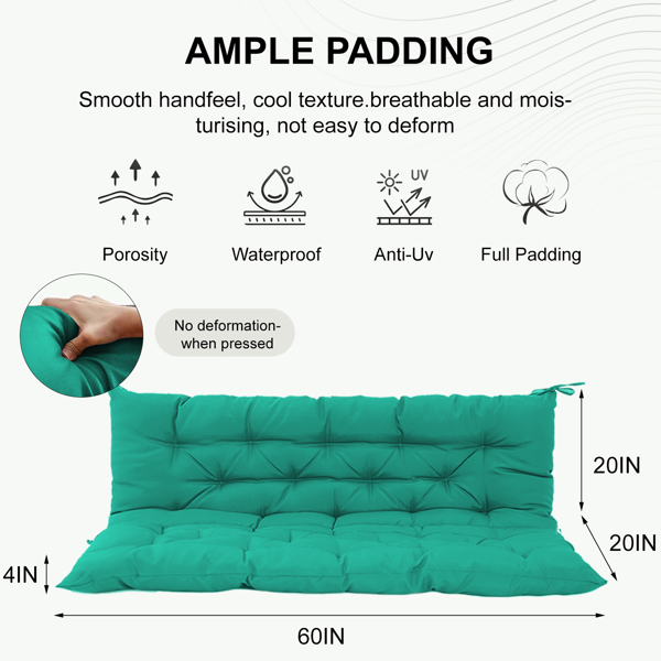 Outdoor Waterproof Swing Cushion 60 Inch with Backrest & Ties - 4 Inch Thick Patio Seat Pad for Garden & Backyard