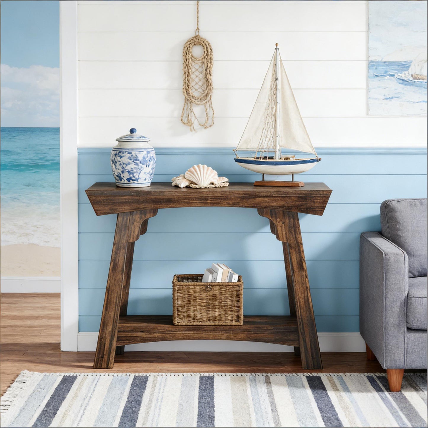 Rustic Brown 2-Tier Console Table - Entryway Storage