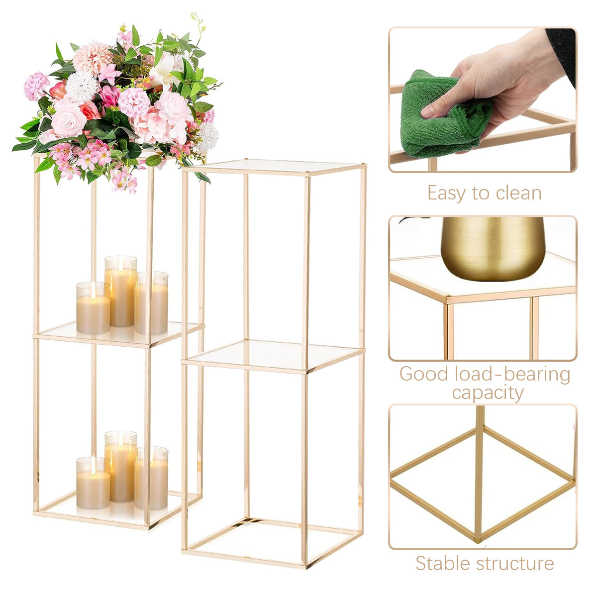 Gold Flower Stands - 2 Pack 31.5 Inch Metal Centerpieces