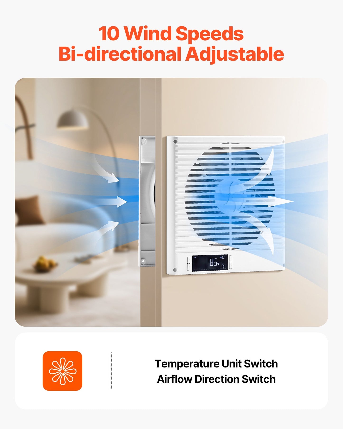 7.5-Inch Wall Vent Fan with Remote Control, 10-Speed Airflow, Quiet Ventilation for Home & Workshop