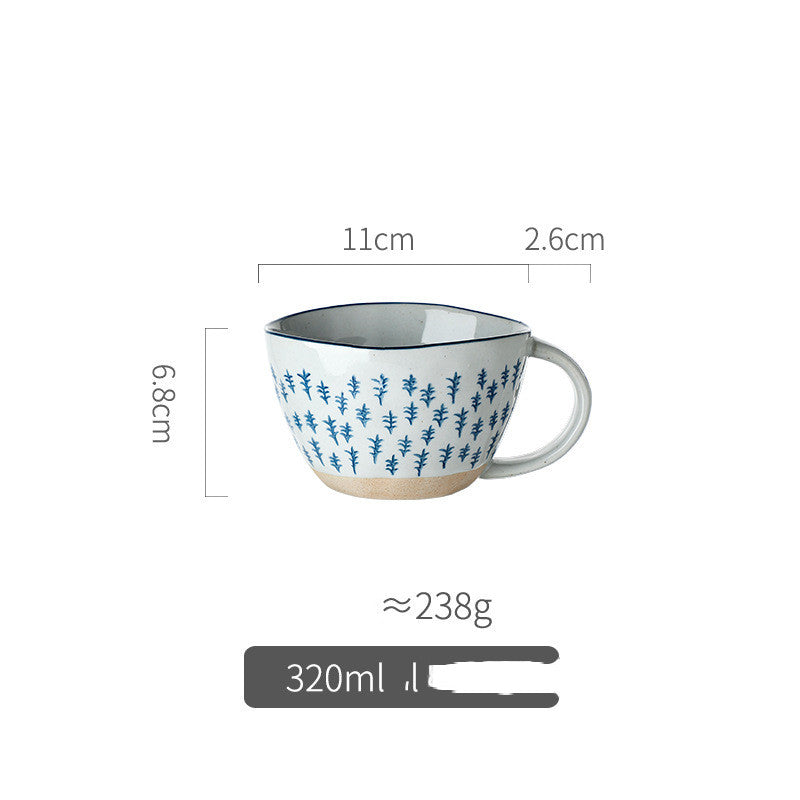 Retro Pastoral Water Mug Embossed Ceramic Drinkware with Handle