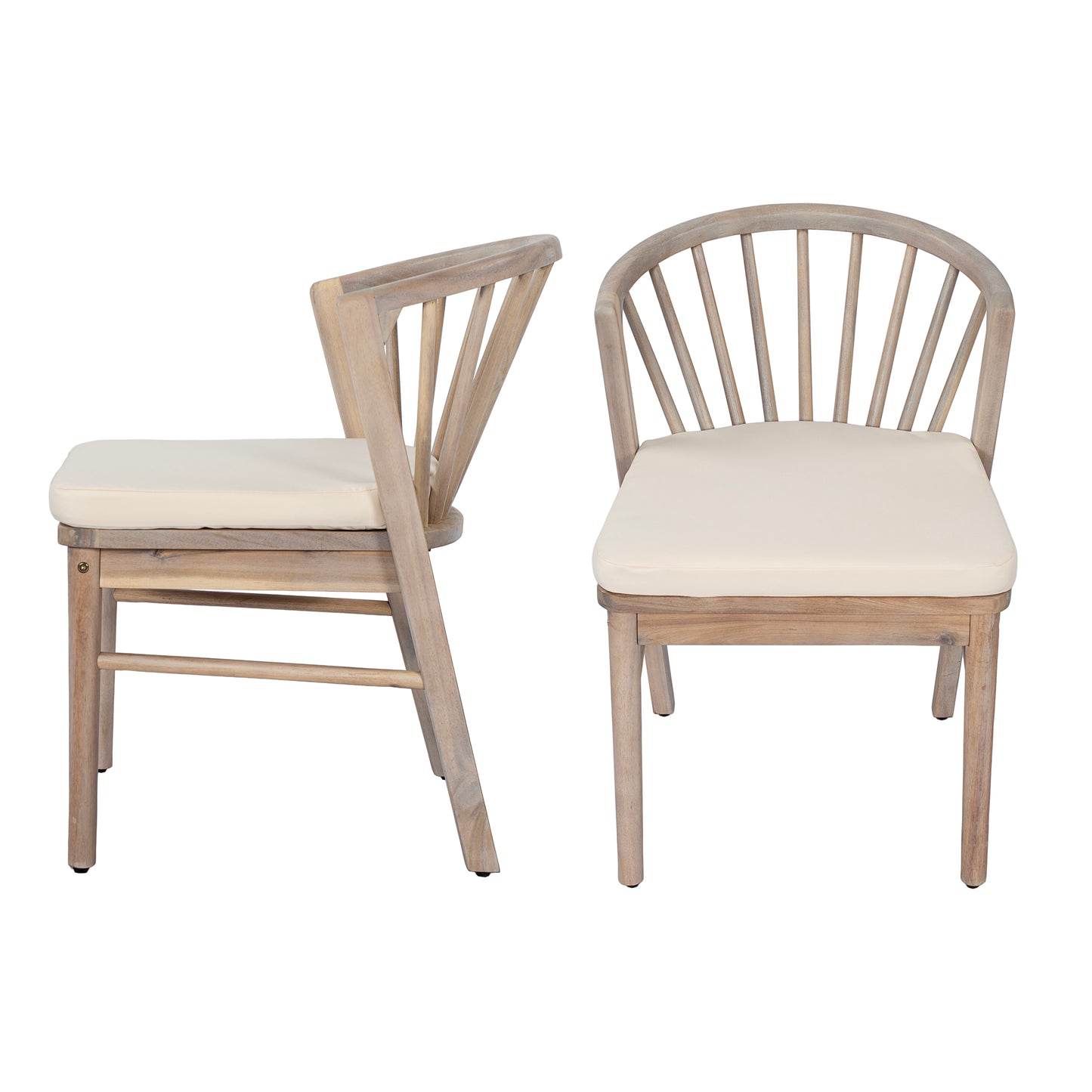 Acacia Wood Outdoor Dining Chairs Set of 2 with Cream Cushions