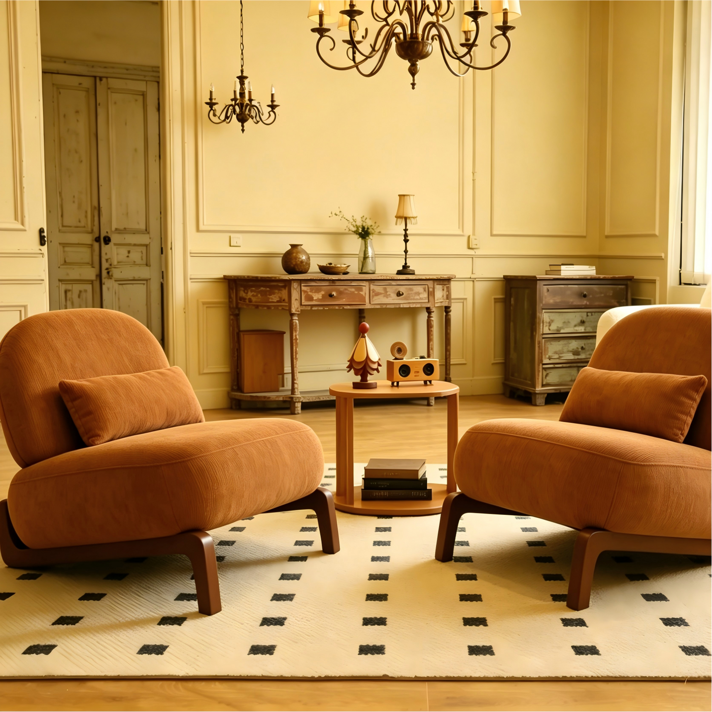 Cozy Armless Accent Chair with Solid Wood Legs - Caramel