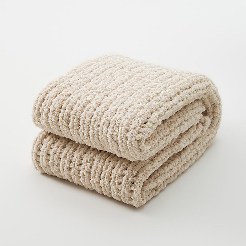 Solid Color Knitted Fluffy Blanket - Cozy Home Bedding & Sofa Throw