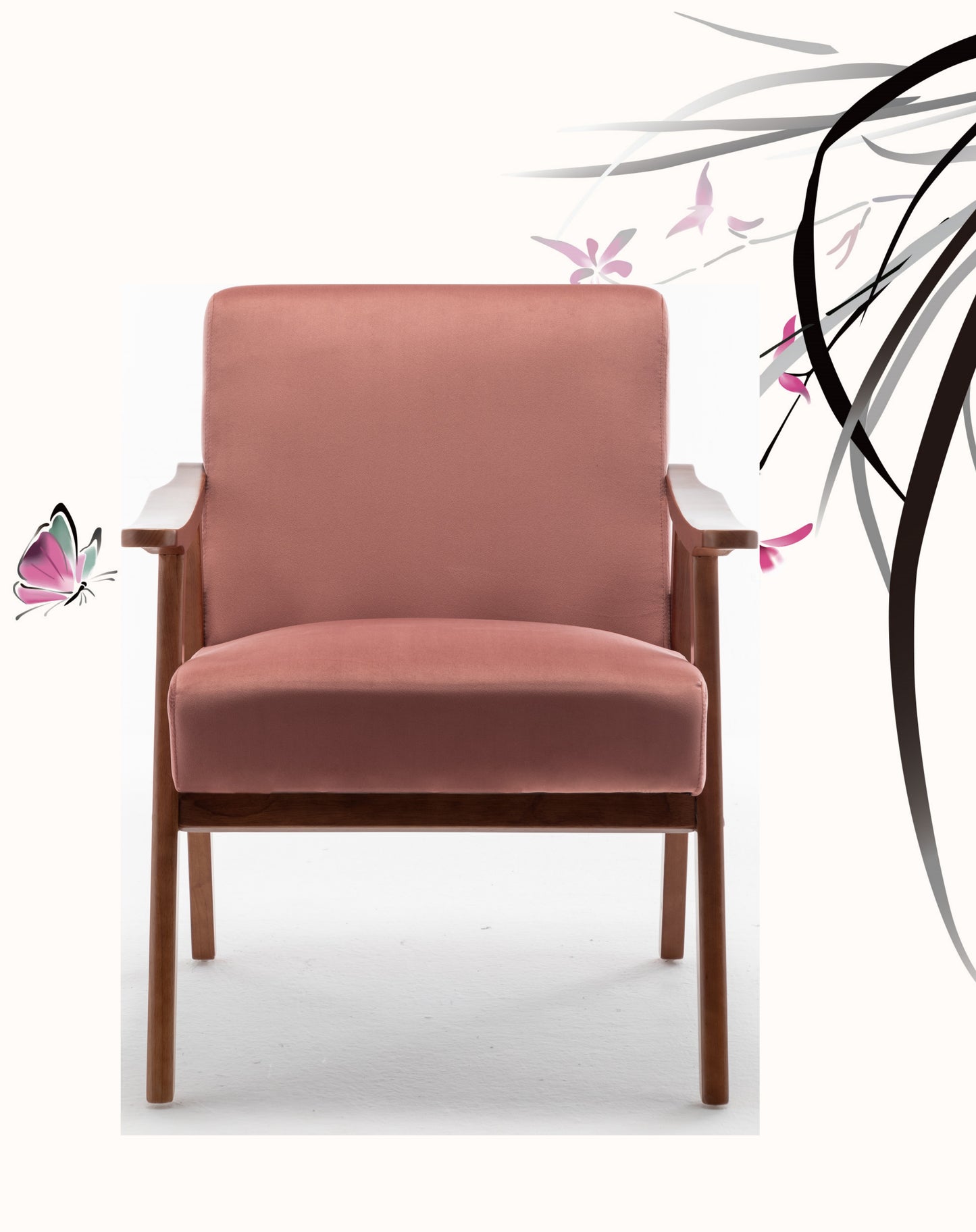 Accent Chair With Velvet Upholstery And Solid Wood Frame, Classic