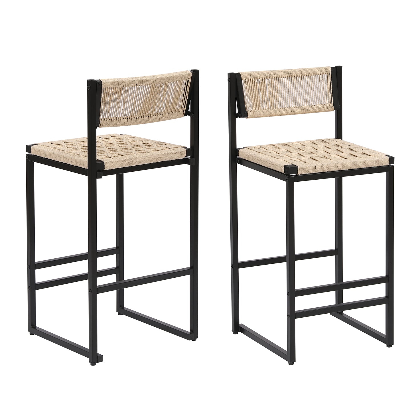 Set of 2 Woven Bar Stools with Backrest - Creamy White