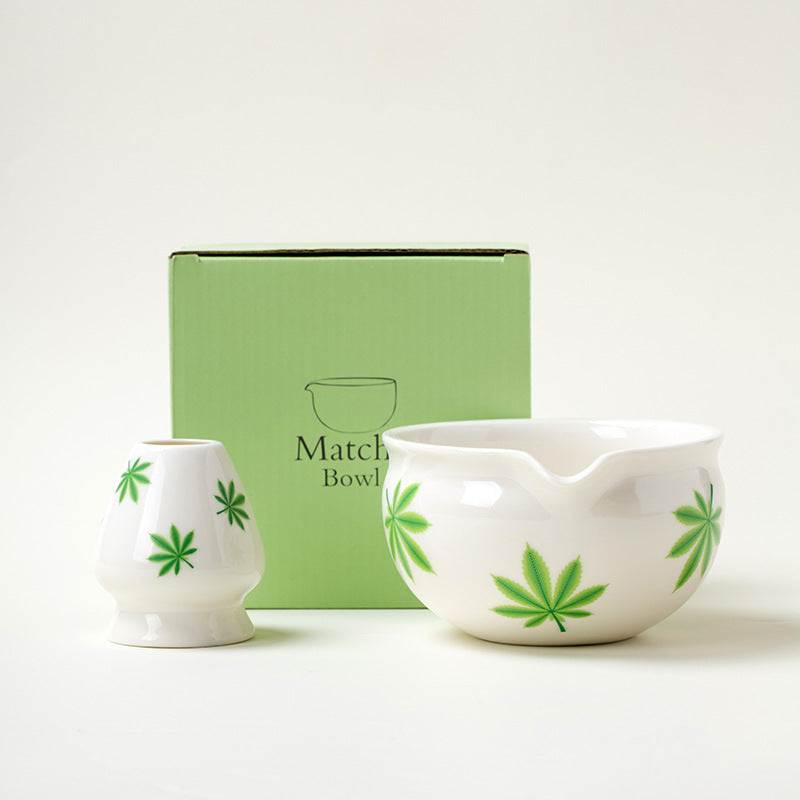 Ceramic Matcha Bowl Set Japanese Style Flower Pattern Home Barware
