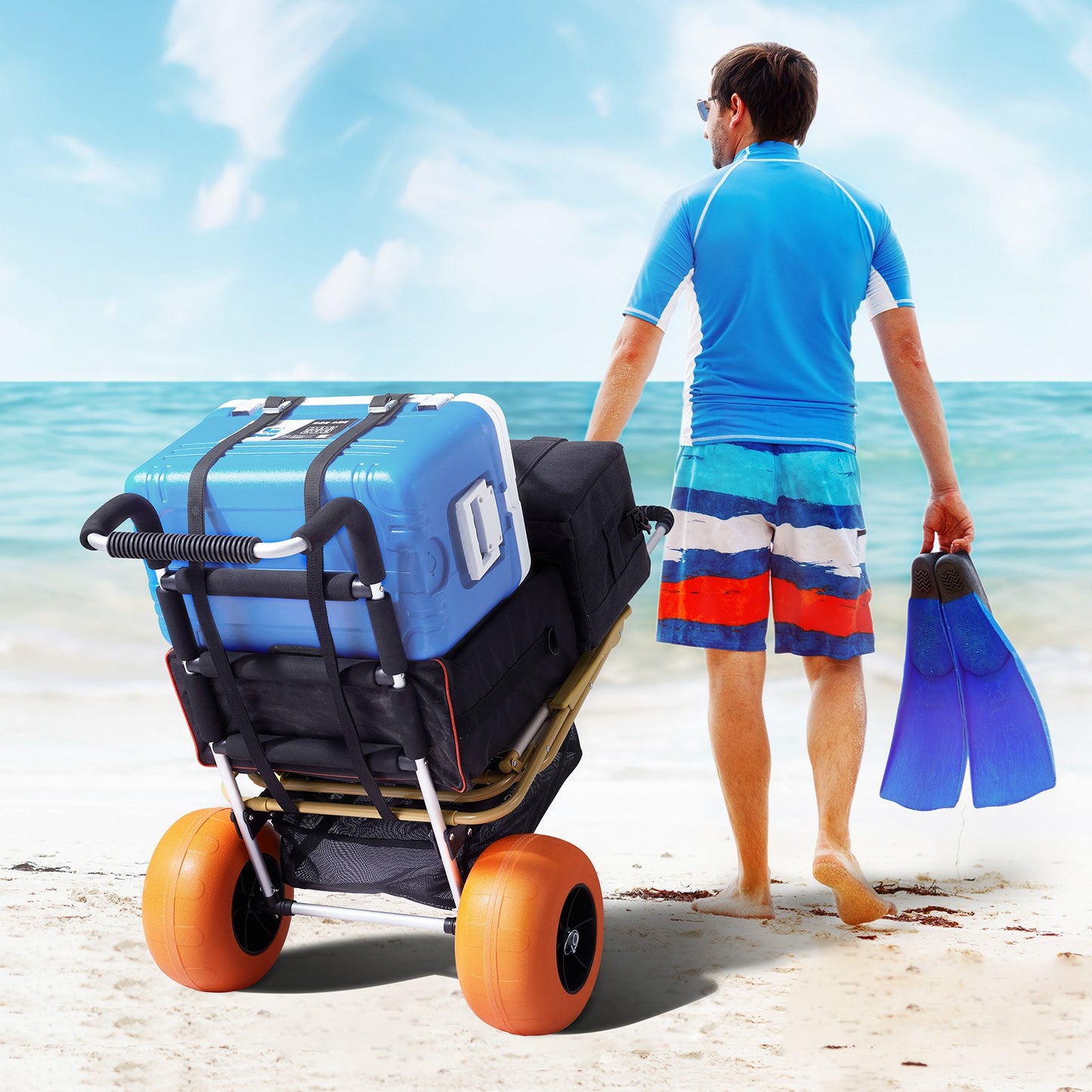 Heavy Duty Beach Cart with Large Wheels & Adjustable Height - Sand Cargo Trolley