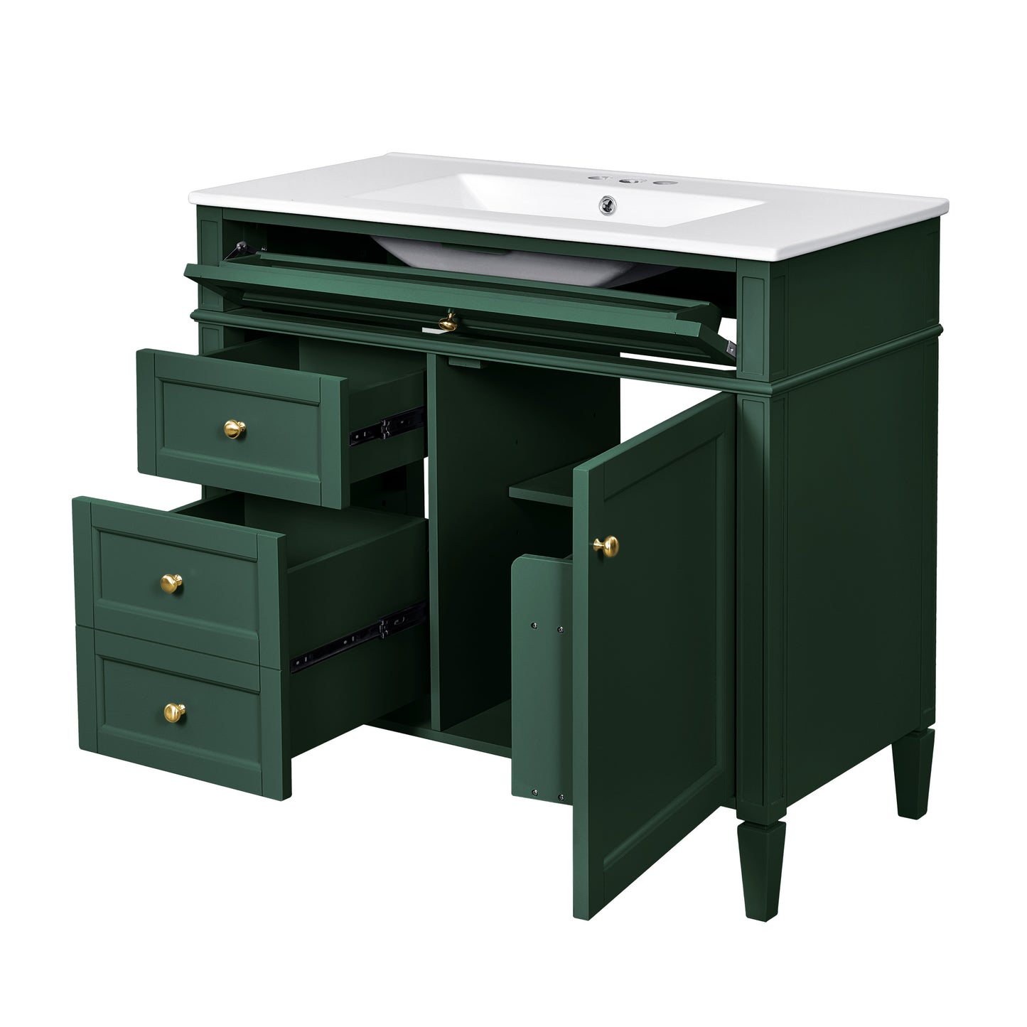 36'' Green Bathroom Vanity with Medicine Cabinet & Sink