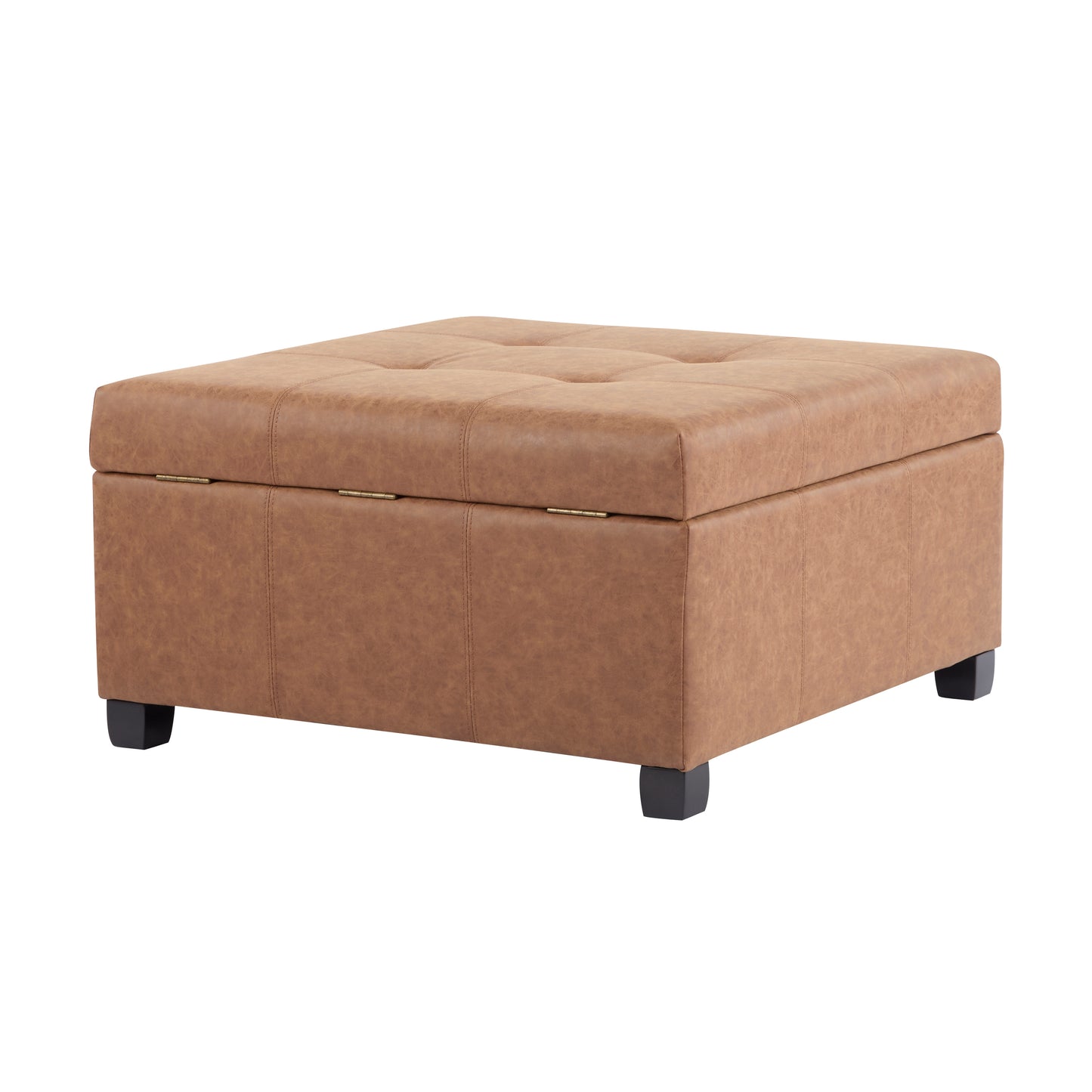 35" Brown Faux Leather Storage Ottoman with Lift-Top