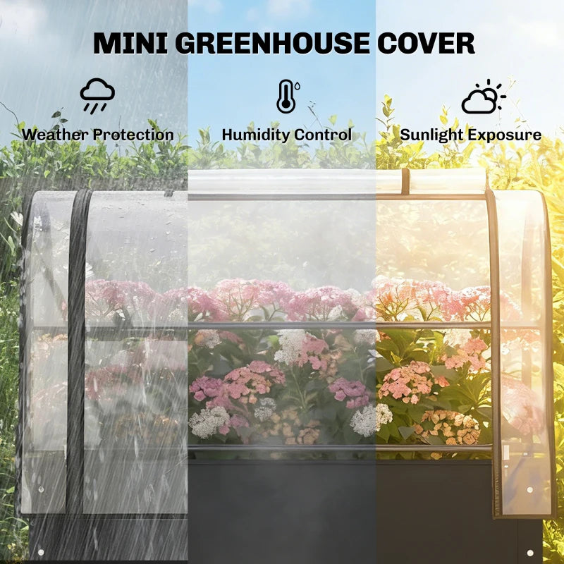 Raised Garden Bed with Mini Greenhouse - Black Planter Box