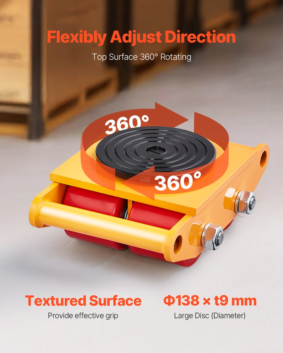 Heavy-Duty Machinery Skate Dolly 13228 Lbs Load Capacity with Handle - Yellow