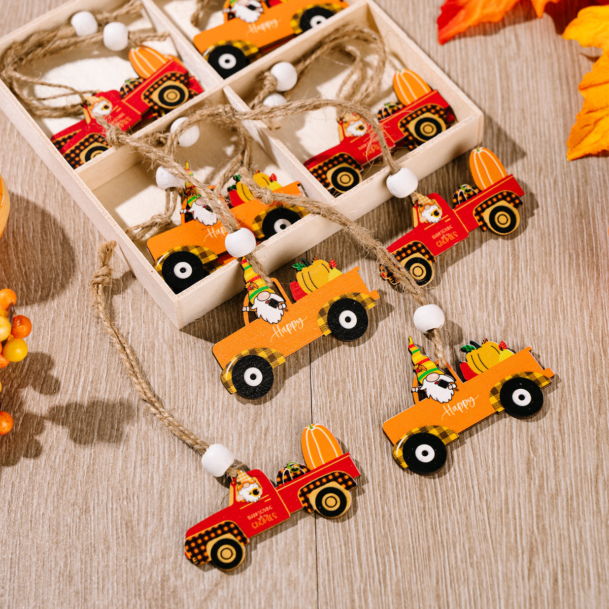 12-Pack Harvest Season Wooden Pendant Decorations - Festive Home & Party Decor