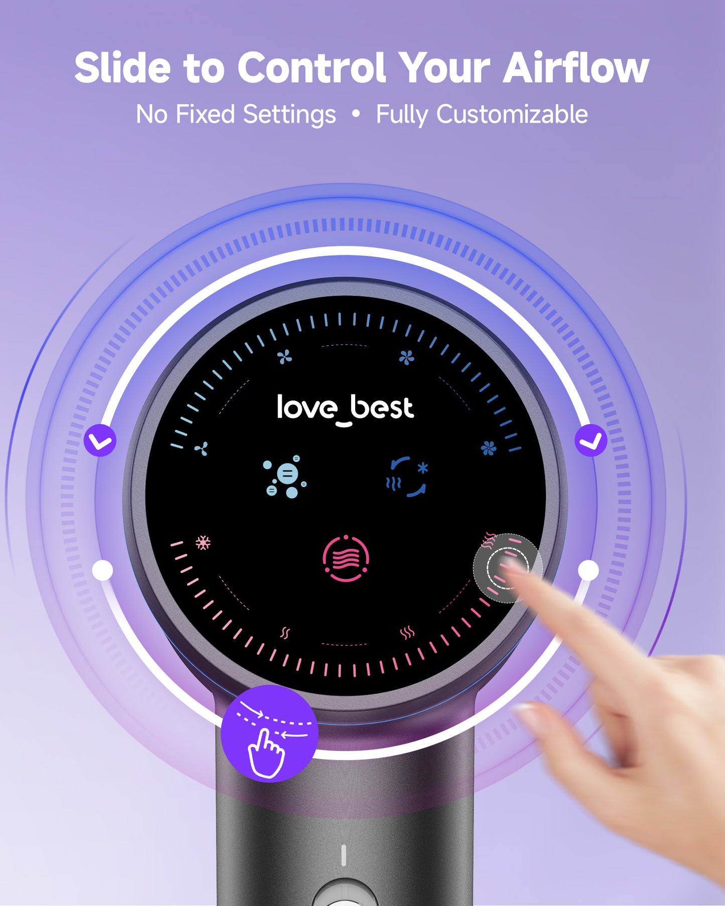 Professional Ionic Hair Dryer with Diffuser & Smart Screen - Fast Drying, Low Noise, Curly Hair Styling