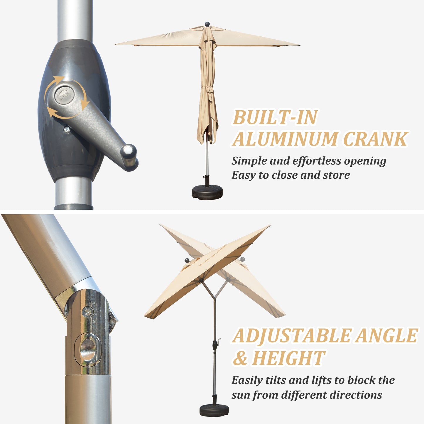 Rectangle Patio Umbrella With Crank Lift And Tilt Function, Beige