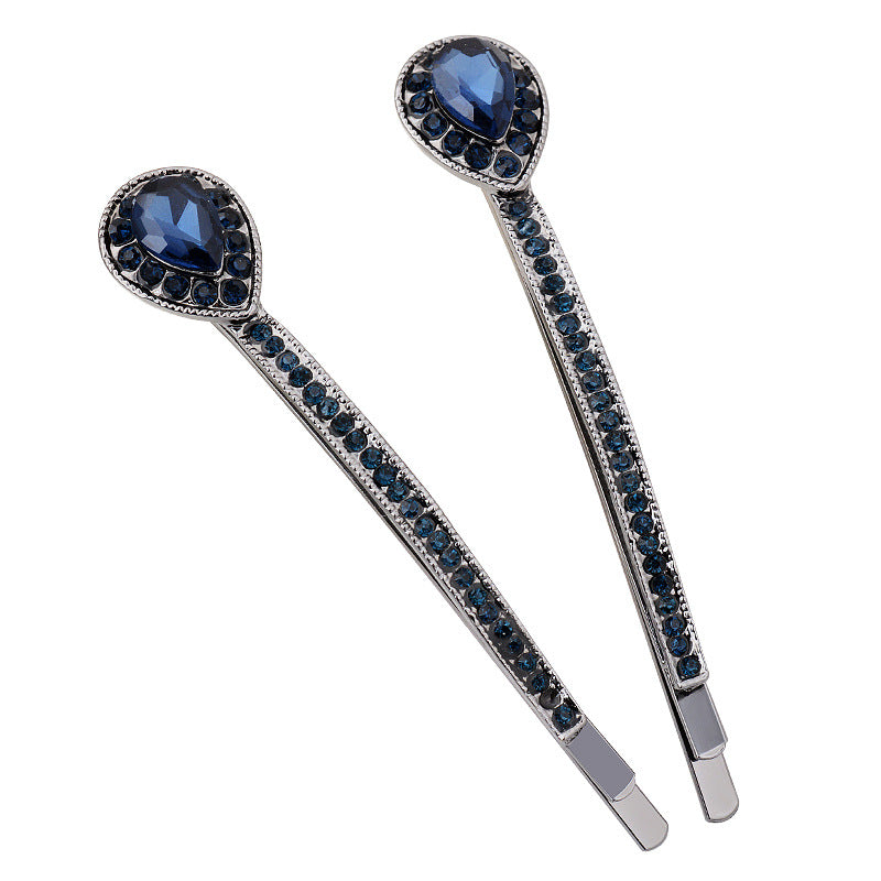 Rhinestone Hair Barrettes Pair - Lead Free Electroplating
