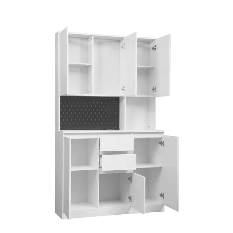 74-Inch White Kitchen Pantry Cabinet with Power Outlet & LED Light