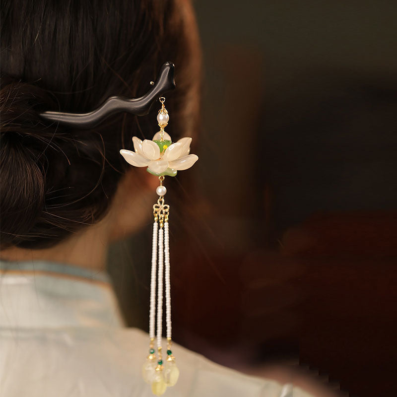 Flower Hairpin Black - Glass Hair Clasp