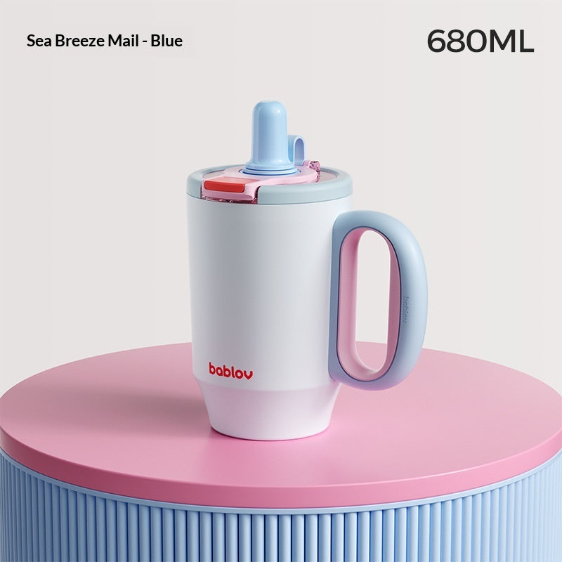 Insulated Drinkware Set with Handle and Straw - 680ML Dual-Use Cups for Outdoor Use