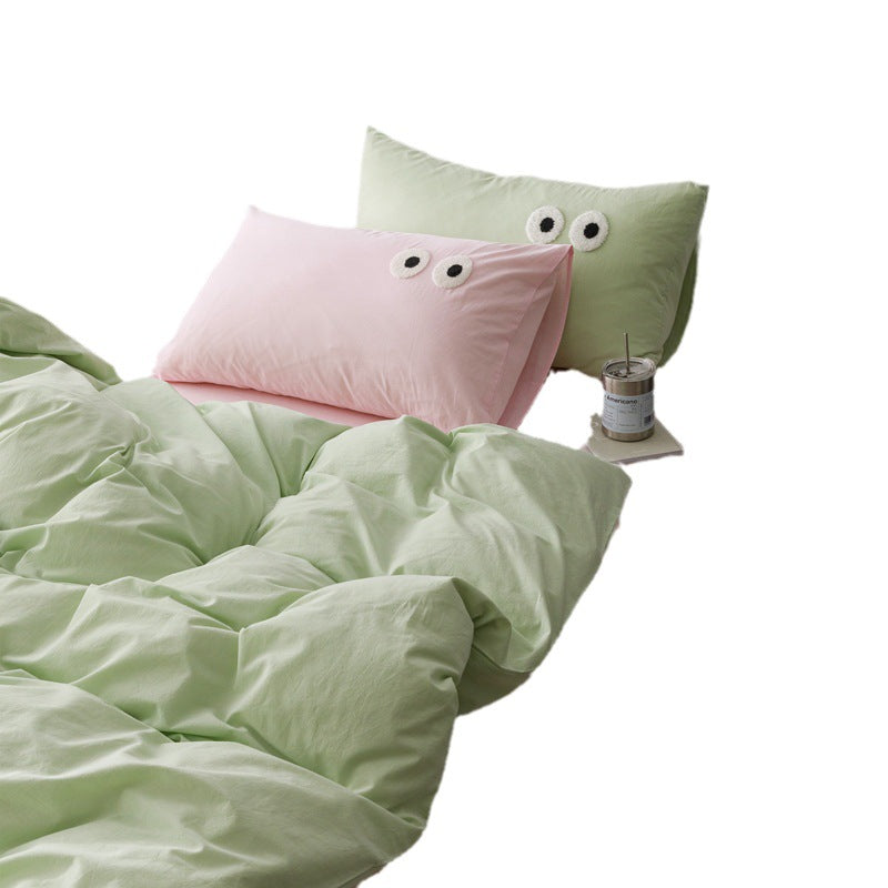 Cotton Bed Sheet Set - Modern Simple Bedding with Pillowcases and Quilt Cover