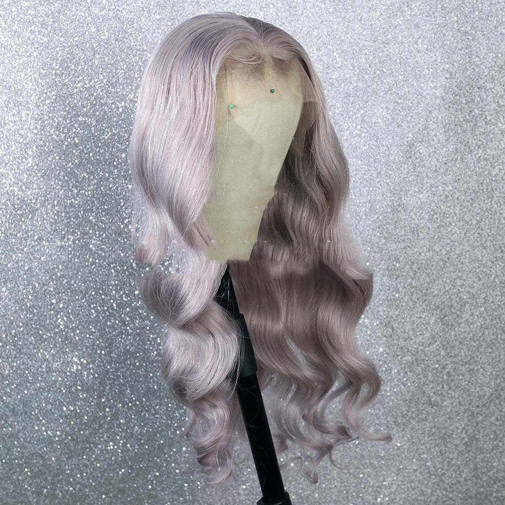 Long Curly Synthetic Lace Front Wig - Silver Grey 18-26 Inches