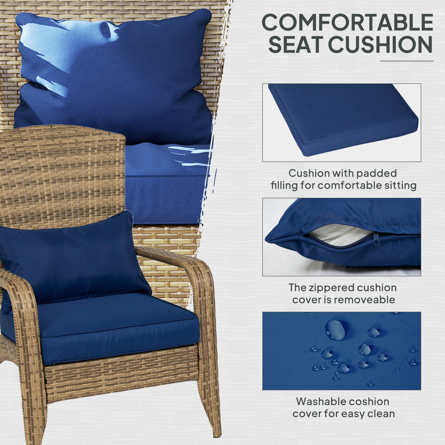 Adirondack Chair with Rattan Wicker and Soft Cushions - Dark Blue