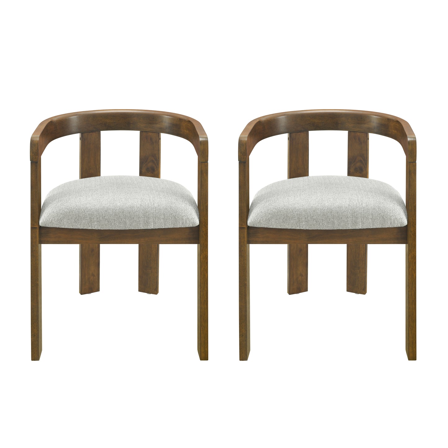 Set of 2 Modern Barrel Dining Chairs - Upholstered Rubber Wood Frame