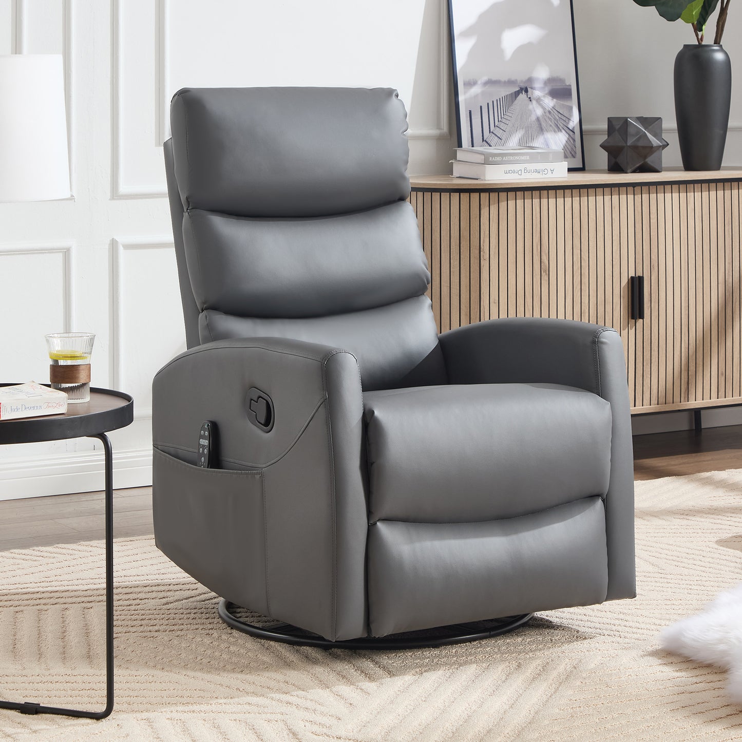 Heat Massage Recliner Chair with Rocker & Swivel - Grey