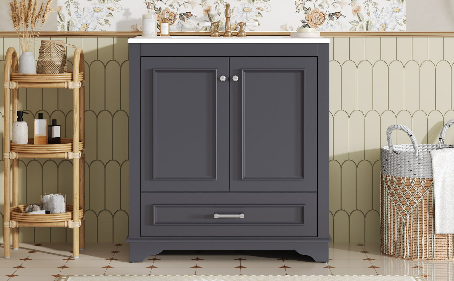 30" Blue Bathroom Vanity with Ceramic Sink & Soft Close Doors