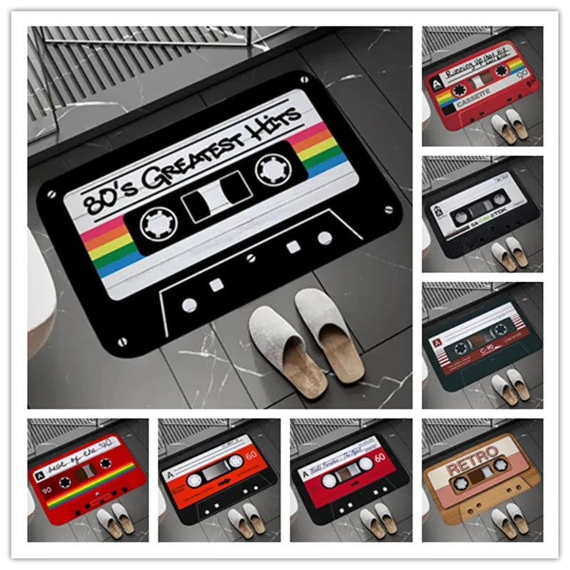 Cassette-Style Flannel Bathroom Rug Mat - Modern Minimalist Floor Cover