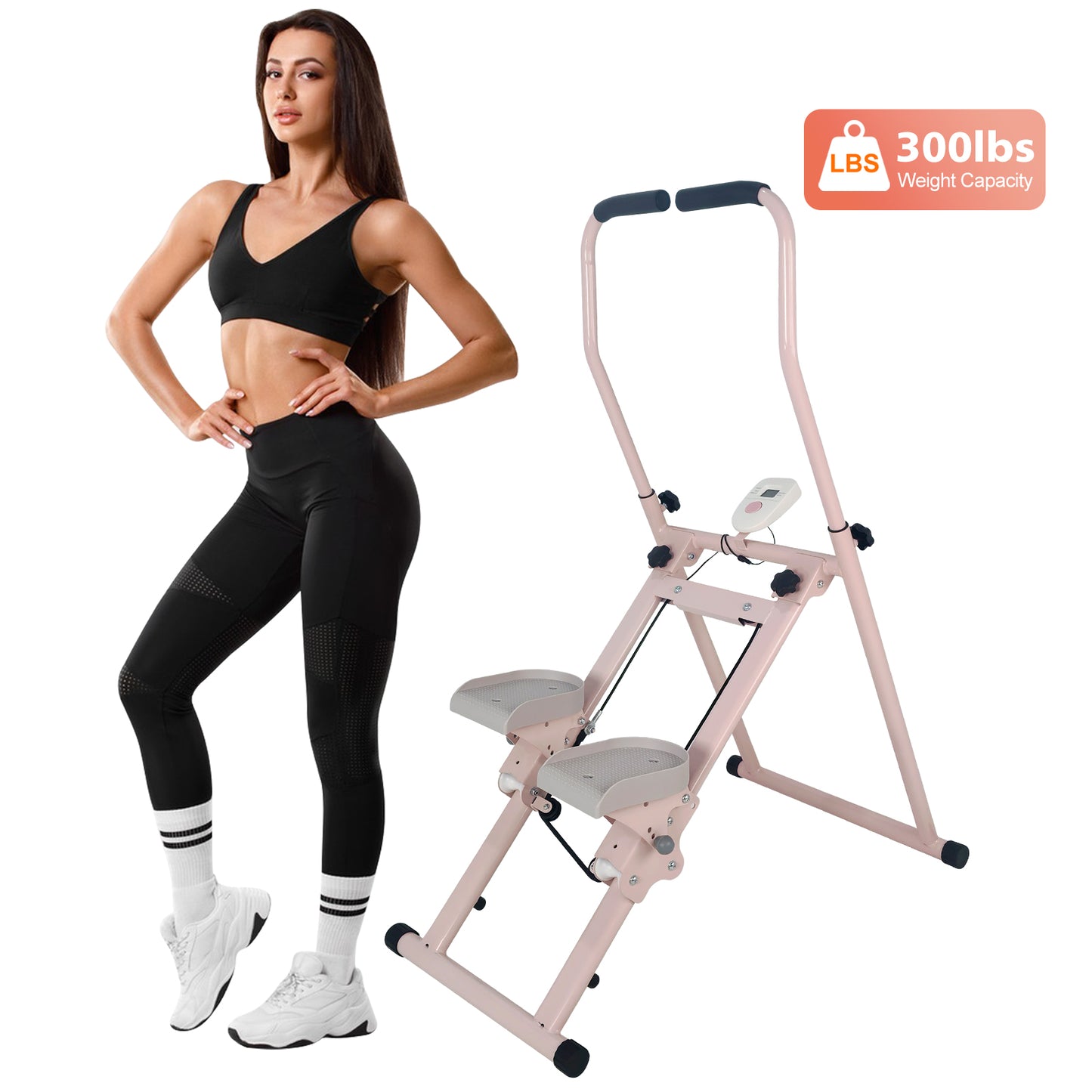 Folding Vertical Stair Stepper Cardio Machine - Pink & White