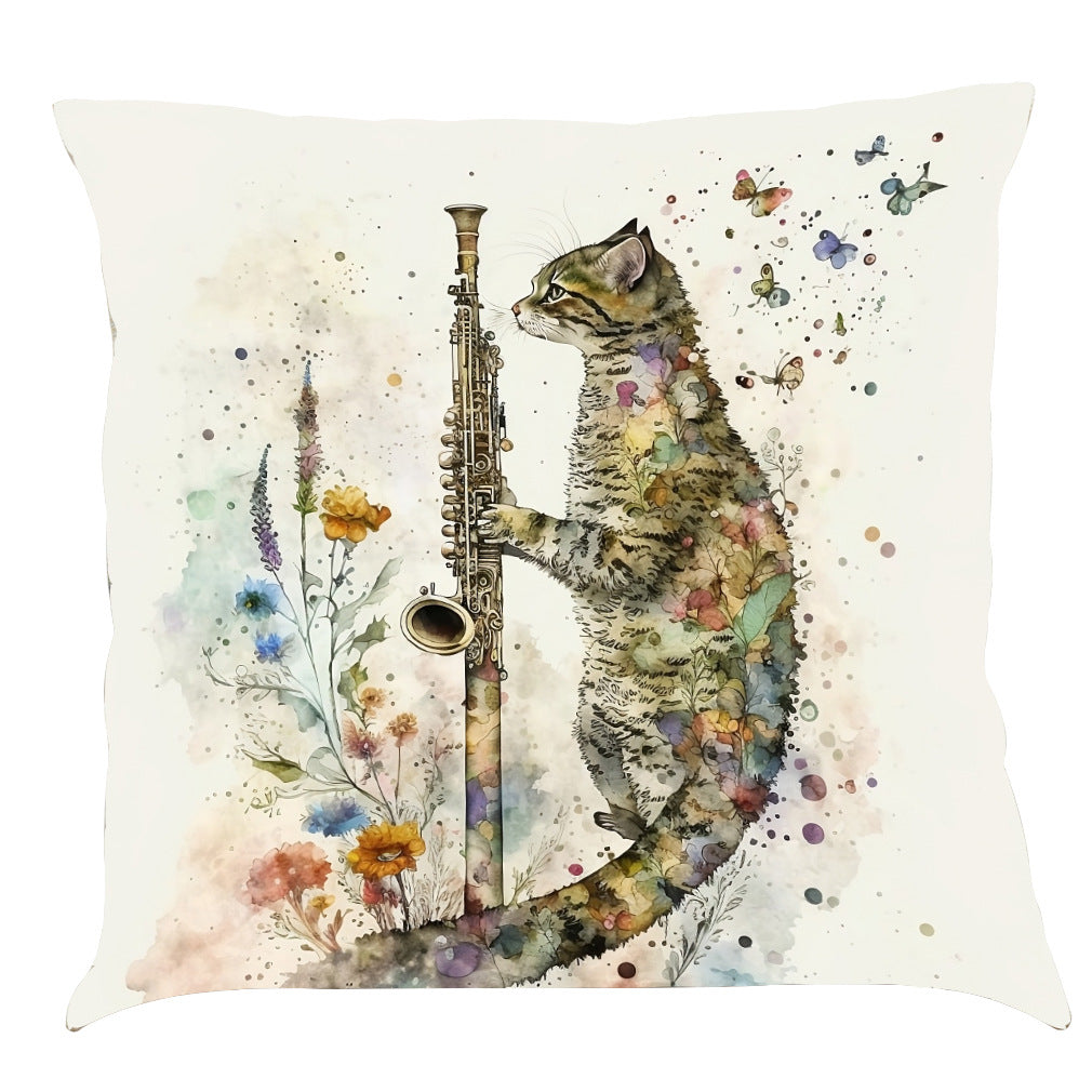 Musical Cats Printed Cotton Linen Pillowcase - Home Decor & Bedding
