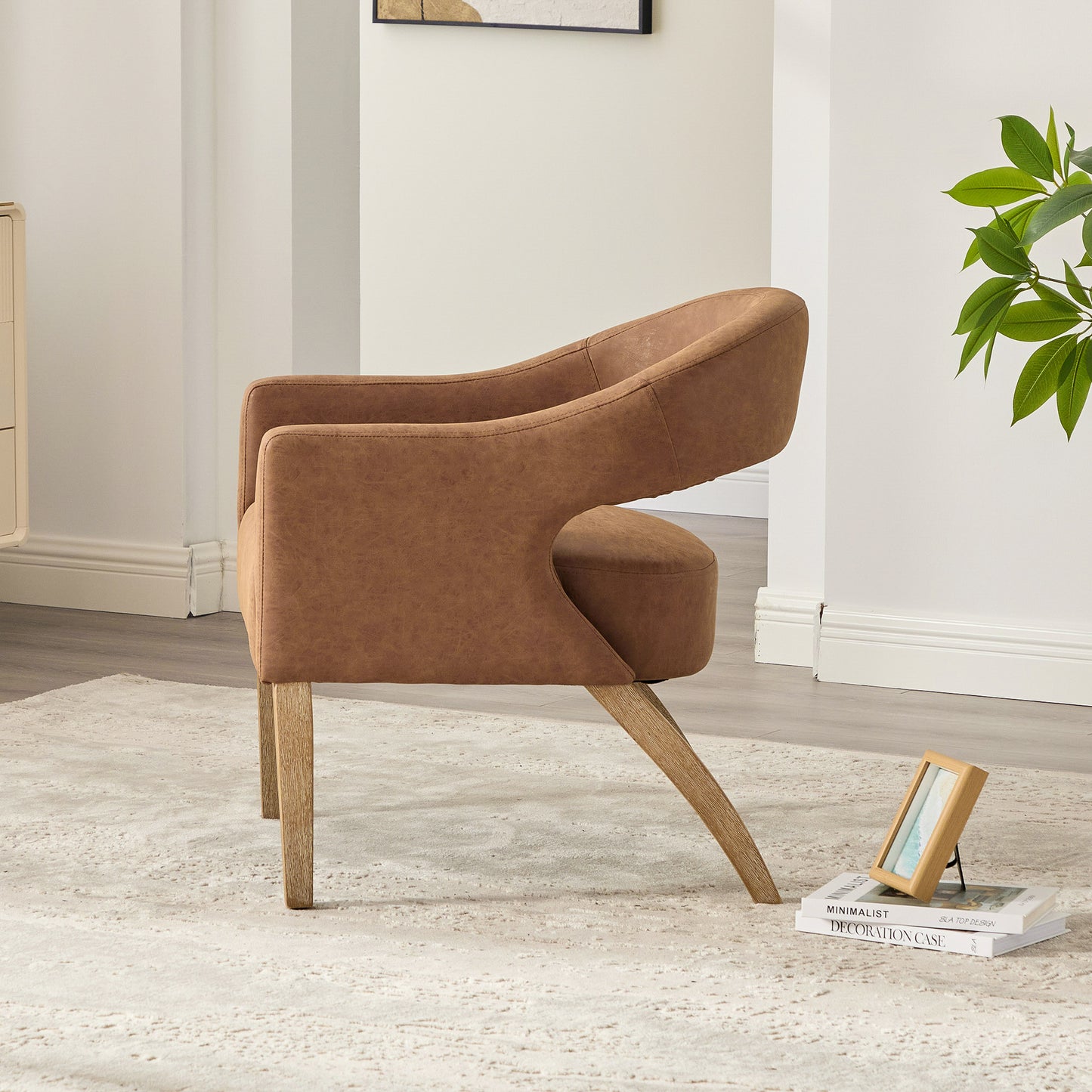 Modern PU Open Back Accent Armchair - Brown Barrel Dining Chair