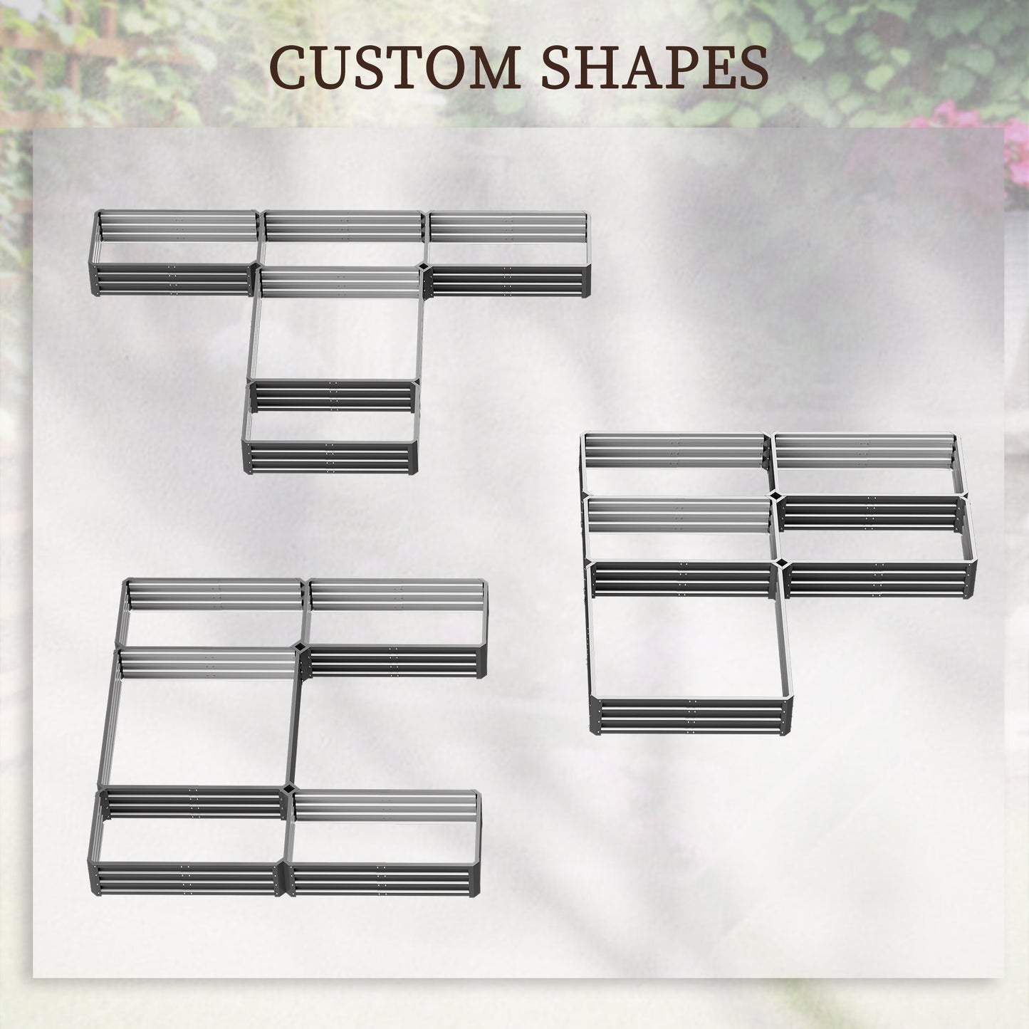 Large Steel Raised Garden Bed Set of 5 for Outdoor Plants and Vegetables - Gray 8x8ft
