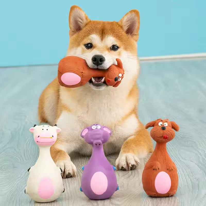 Dog Chew Toys Set - Latex Animal Shapes with Squeaky Sound for Dental & Teething Relief