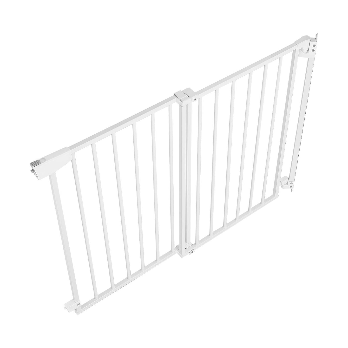Adjustable Baby Gate for Stairs and Doorways, No Bottom Bar, One-Hand Operation, Easy Installation, White