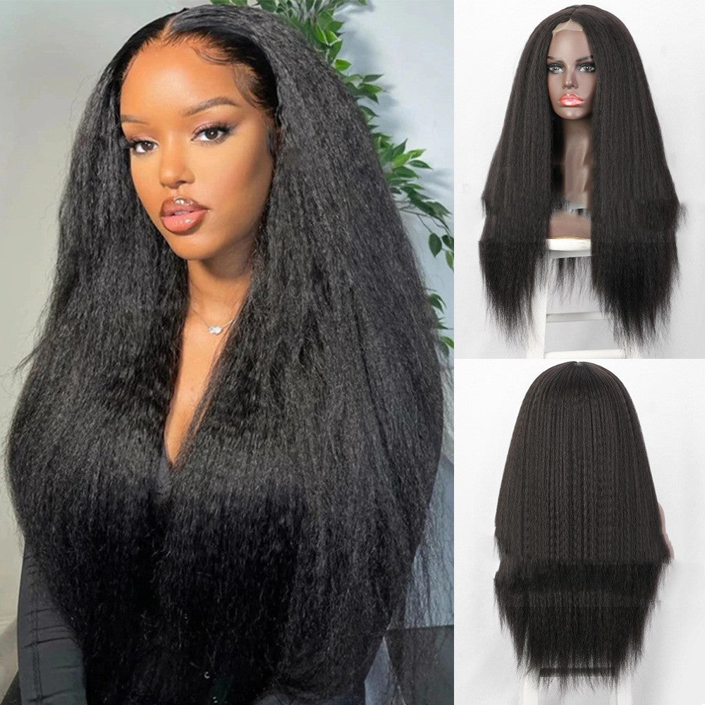 European and American Women's Lace Front Synthetic Wigs - Straight Hair, 30 Inch