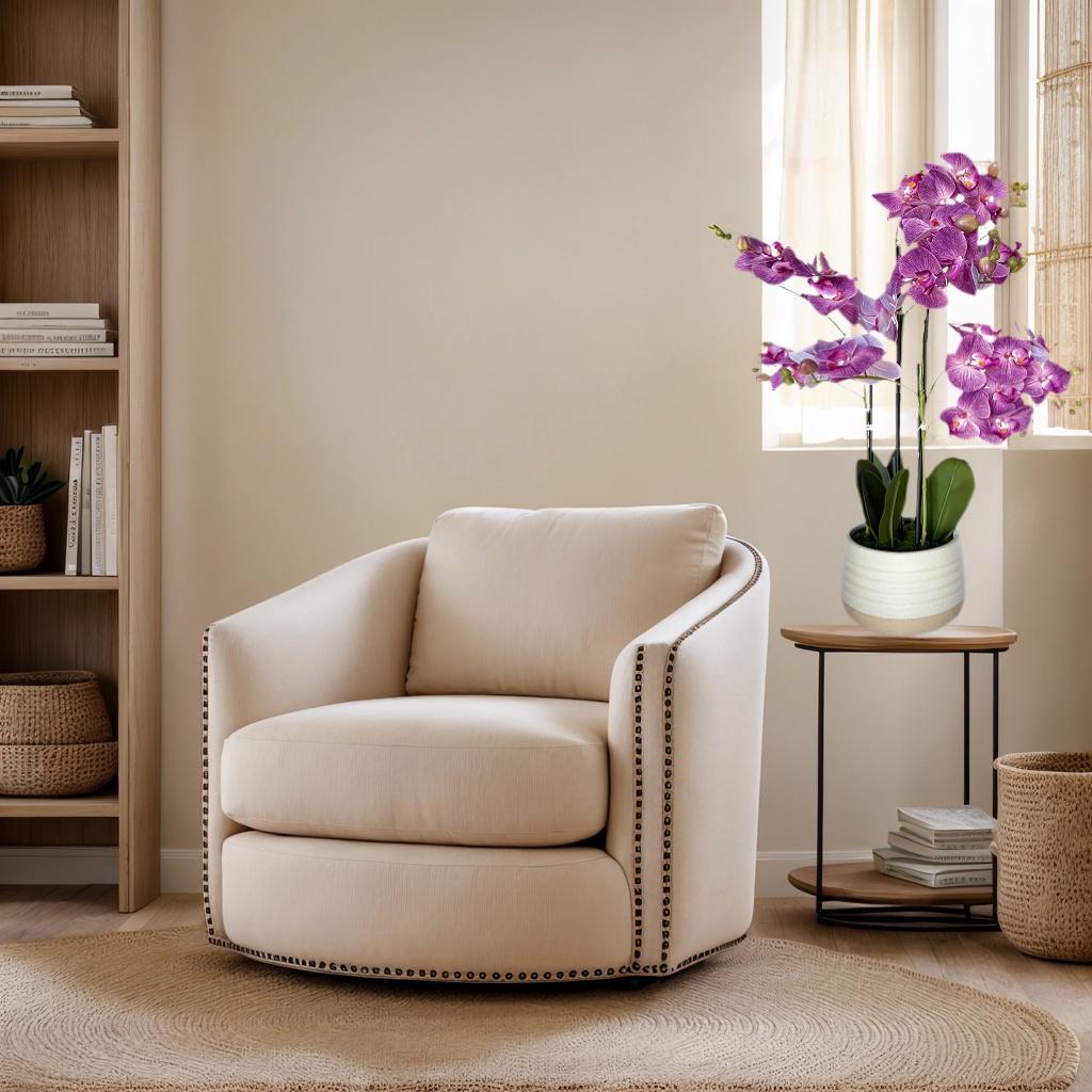 Artificial Potted Orchid with Ceramic Pot - Maintenance-Free Decor