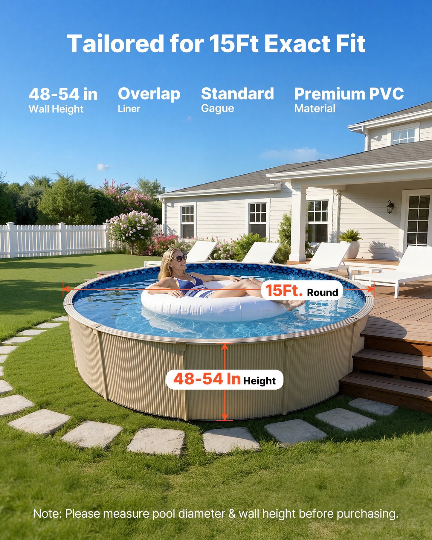 15ft Round Pool Liner for Above-Ground Pools - Premium Vinyl, Easy Install